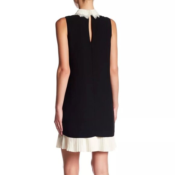 NWT $169+ Nanette Lepore Lace Peak Collar Shift Dress Navy+Cream Pleated Hem Sz4 - Picture 2 of 4